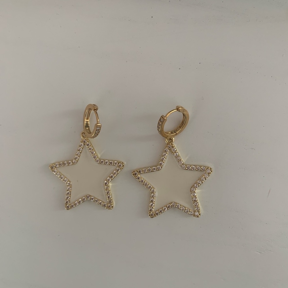 ALV Jewels gold and white star earrings